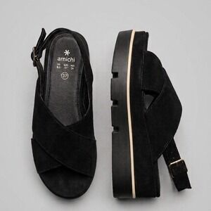 Amichi Black Suede Flatform Wedge Sandals Criss Cross Lug Sole Chunky Punk